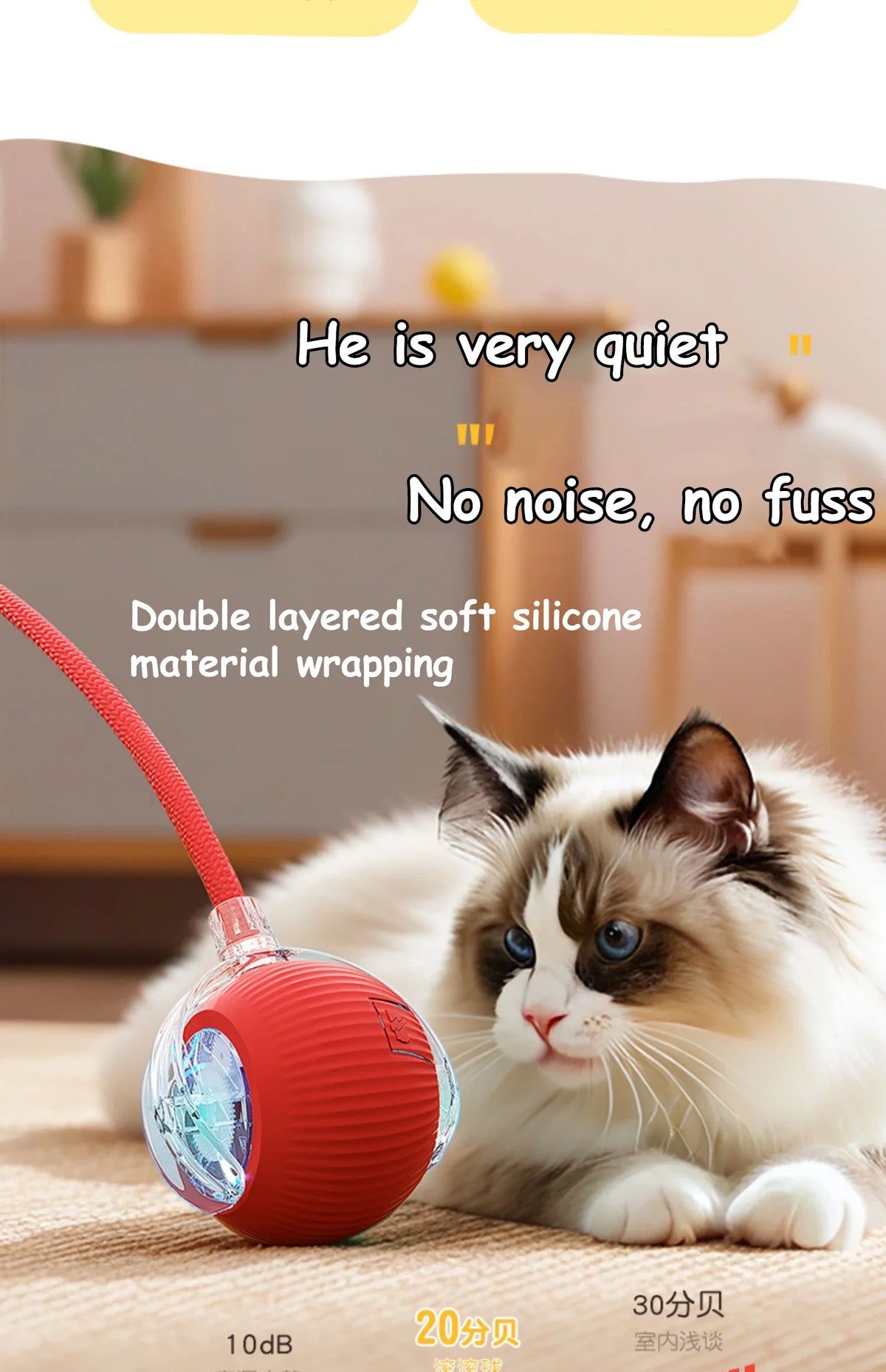 Automatic Rolling Cat Ball with Faux Tail, Rechargeable
