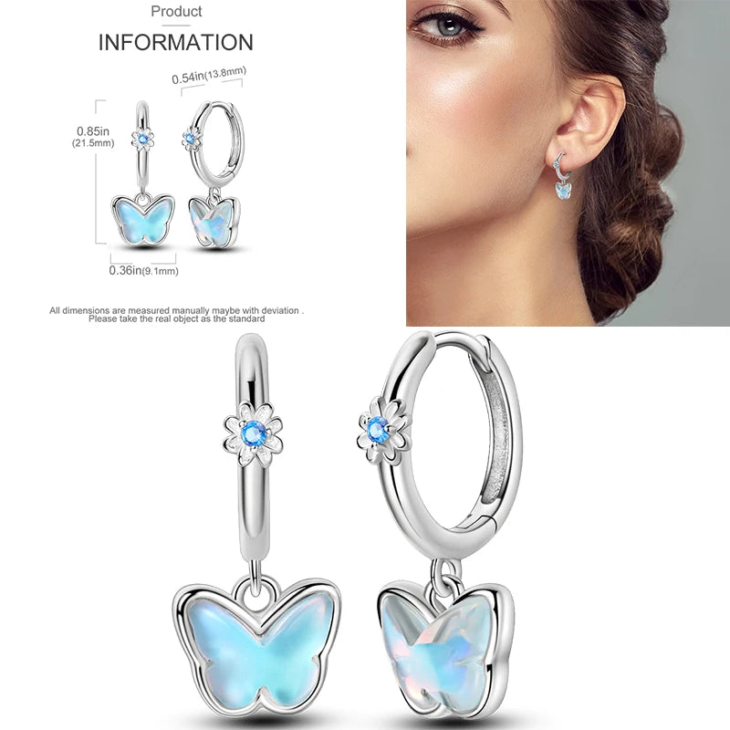 Sparkling Gold Woman Hoop Earrings 925 Sterling Silver Butterfly Colored Zirconium Earrings for Women Jewelry Anniversary Gift