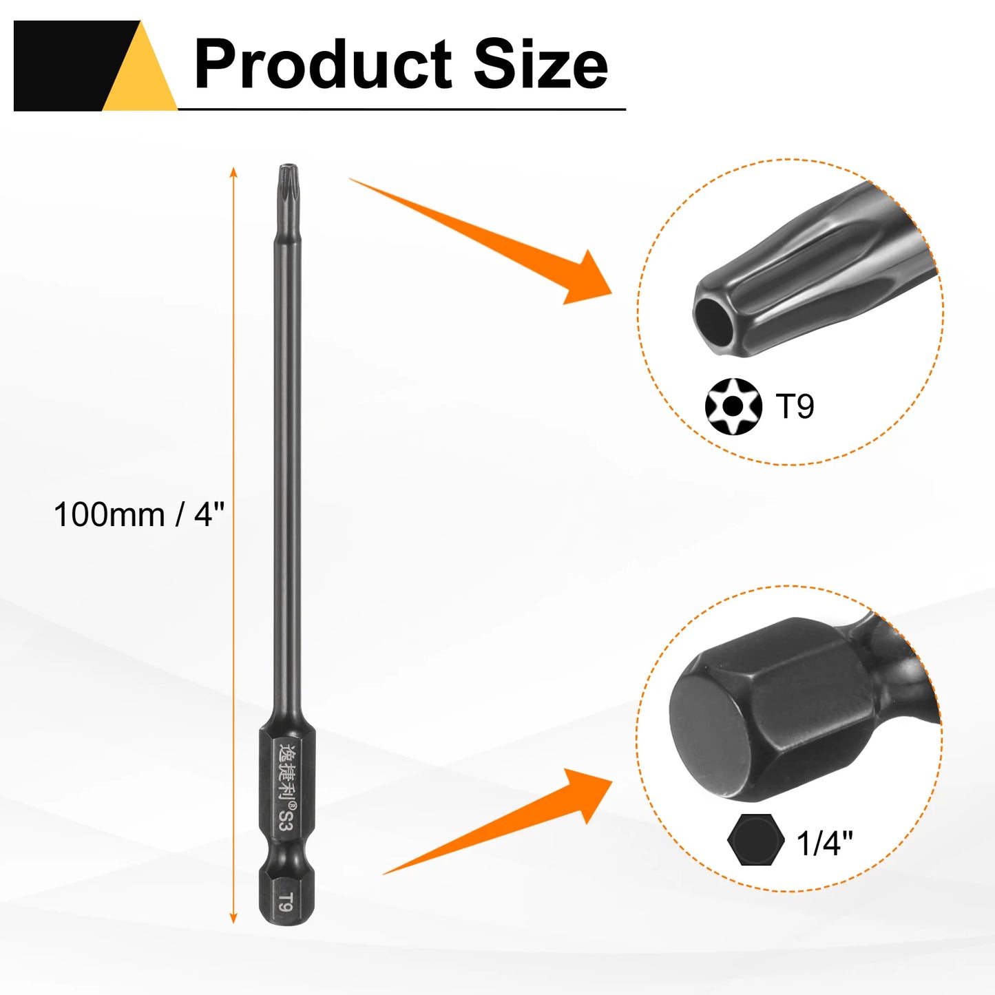 3pcs T6 T7 T8 T9 T10 T15 T20 T25 T27 T30 T40 Torx Screwdriver Bit 1/4" Hex Shank 75mm/100mm Magnetic Tamper Proof Star Hex Bits