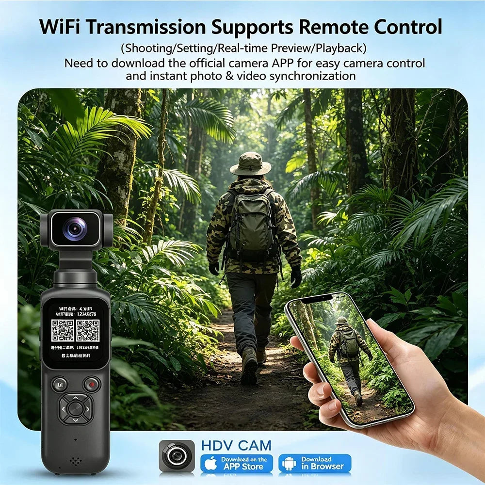 4K Pocket Gimbal Camera — 330° Face-Tracking Stabiliser, 75MP