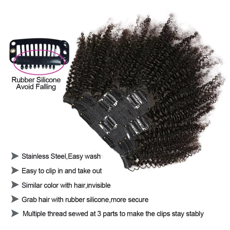 Afro Kinky Curly Clip in Hair Extensions Real Human Hair for Women Brazilian Kinky Curly Human Hair Clip in Extensions 8Pcs 120G