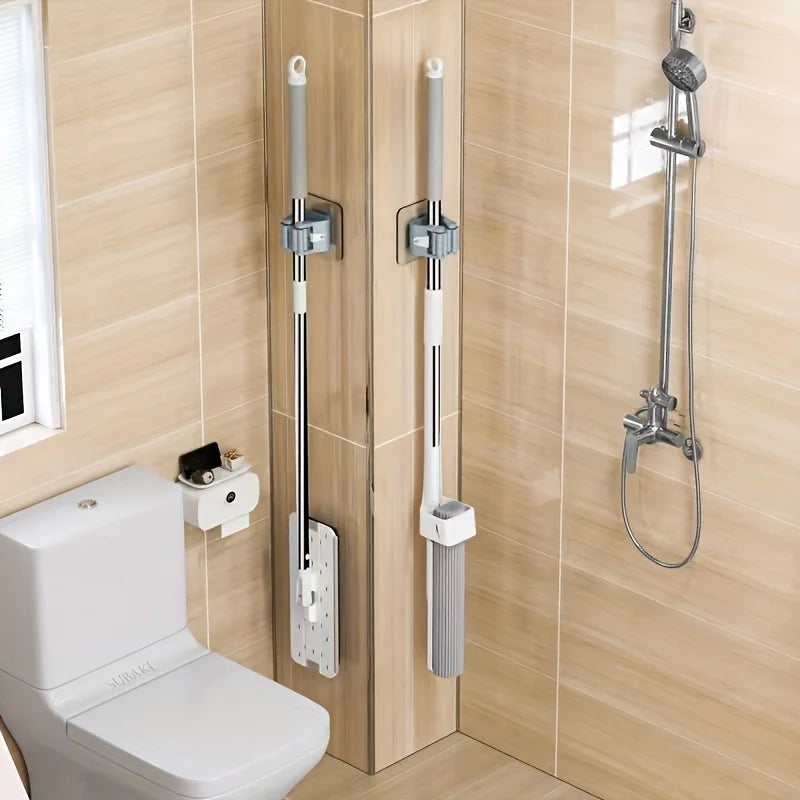 4pcs Wall-Mounted Broom & Mop Holders: Heavy-Duty Adhesive Clips for Multi-Functional Tool Organization