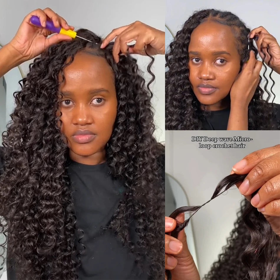 Deep Wave Crochet Human Hair Bundles Boho Braid Hair 100% Remy Pre-Separated Feather Invisible Crochet Hair Extensions For Women