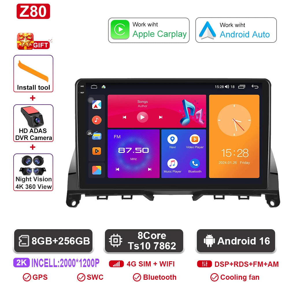 Android  For Mercedes Benz C Class 3 C220 C180 W204 S204 2006 - 2011 Car Auto Carplay Radio Multimedia Screen GPS Navigation  BT