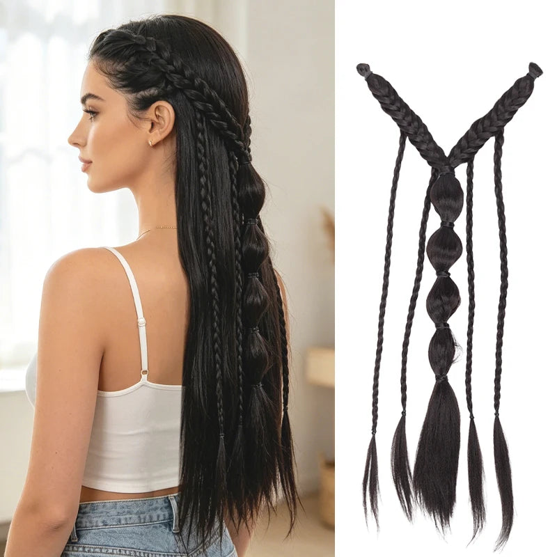 Elf Style Half Head Braided Hair Extensions with BB Clips, Synthetic Fiber Fake Hair for Women, Easy Back of Head Styling