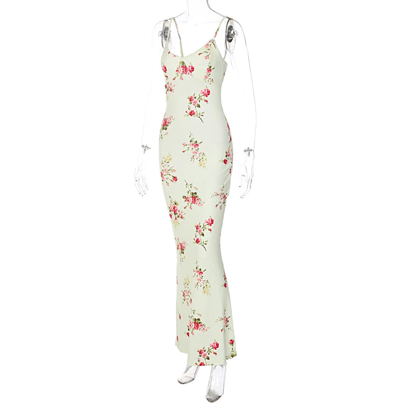 Dulzura Sexy Y2K Clothes Floral Print Sleeveless Backless Bodycon Maxi Dresses For Women 2026 Club Birthday Party Elegant Outfit