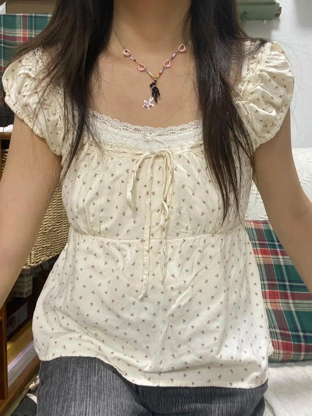 White Lace Tied Square Neck Summer T-shirts Chic Elegant Short Sleeve Tee Cotton Y2K Street Casual Bow Tie-up Top Women