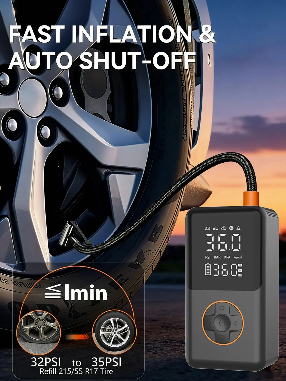 YINGBOOST Mini Bike Tire Pump 150 PSI Tire Inflator Air Compressor Cordless , Air Pump for Car with Pressure Gauge, LED Light
