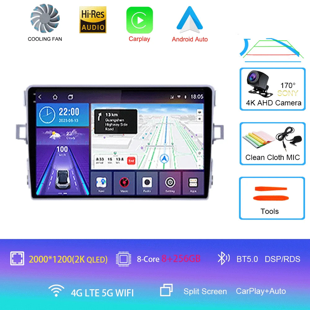 Android Car Stereo for Toyota Verso R20 (2010–2016) — CarPlay, Android Auto, GPS, 4G, RDS, DSP, IPS