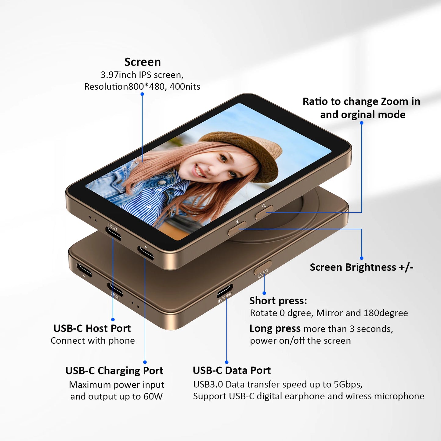 4K Magnetic Vlog Selfie Monitor Screen 3.94" Selfie Screen for Iphone 17 16 Samsung Android Smartphone for Vlog