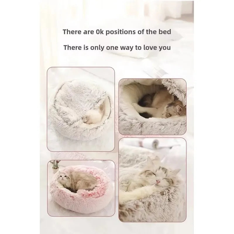 Large Semi-Enclosed Plush Pet Bed 60cm - Cozy Fleece-Lined Cat Nest - photo 4