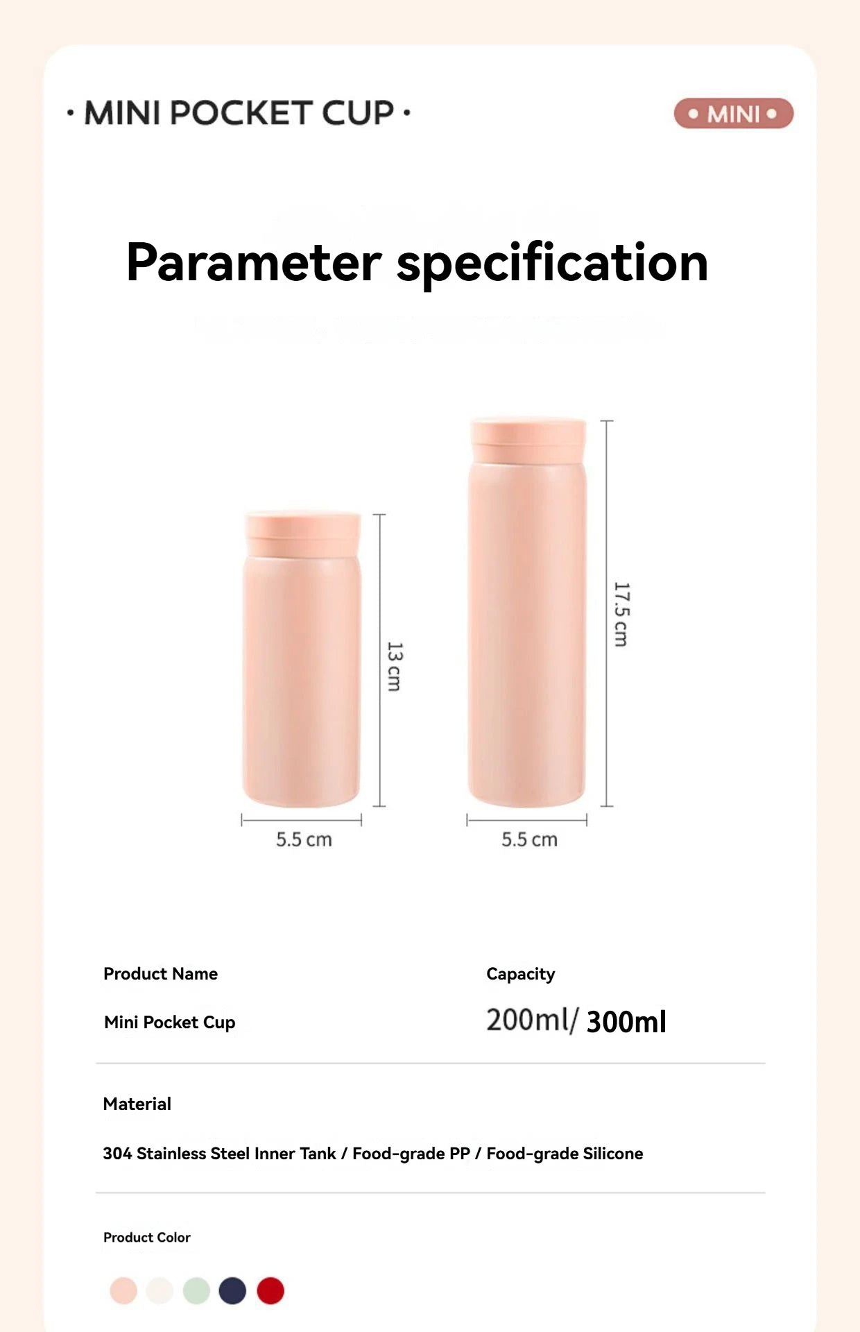 200ML/300ML Stainless Steel Pocket Cup Mini Thermos Cup Travel Thermal Coffee Mug Small Capacity Vacuum Flask Water Bottle