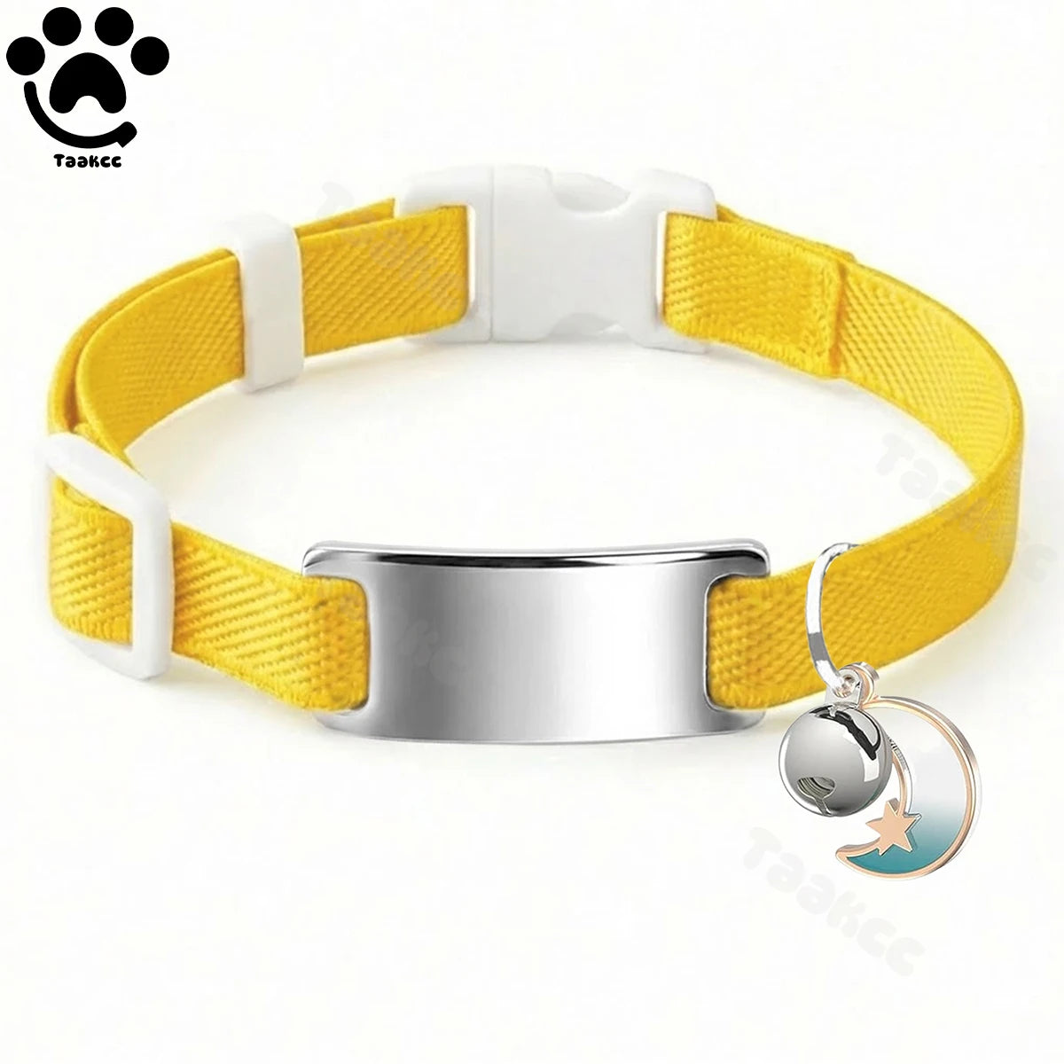 Customized Fashion Elastic Cat Collar Free Engraved Puppy Kitten Anti-lost Pet ID Nameplate Necklace With Bell & Moon Ornament