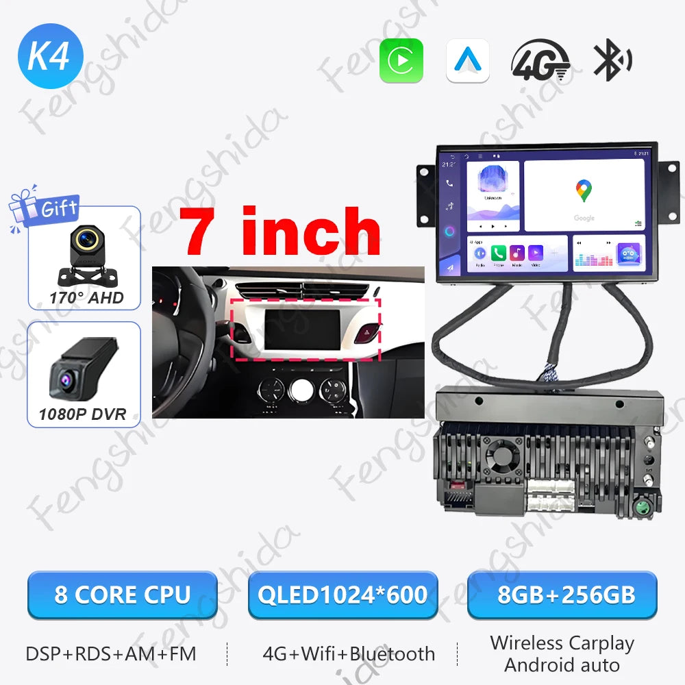 7" Android Car Stereo for Citroen C3 & DS3 (2010–2016) — CarPlay, Android Auto, GPS, WiFi