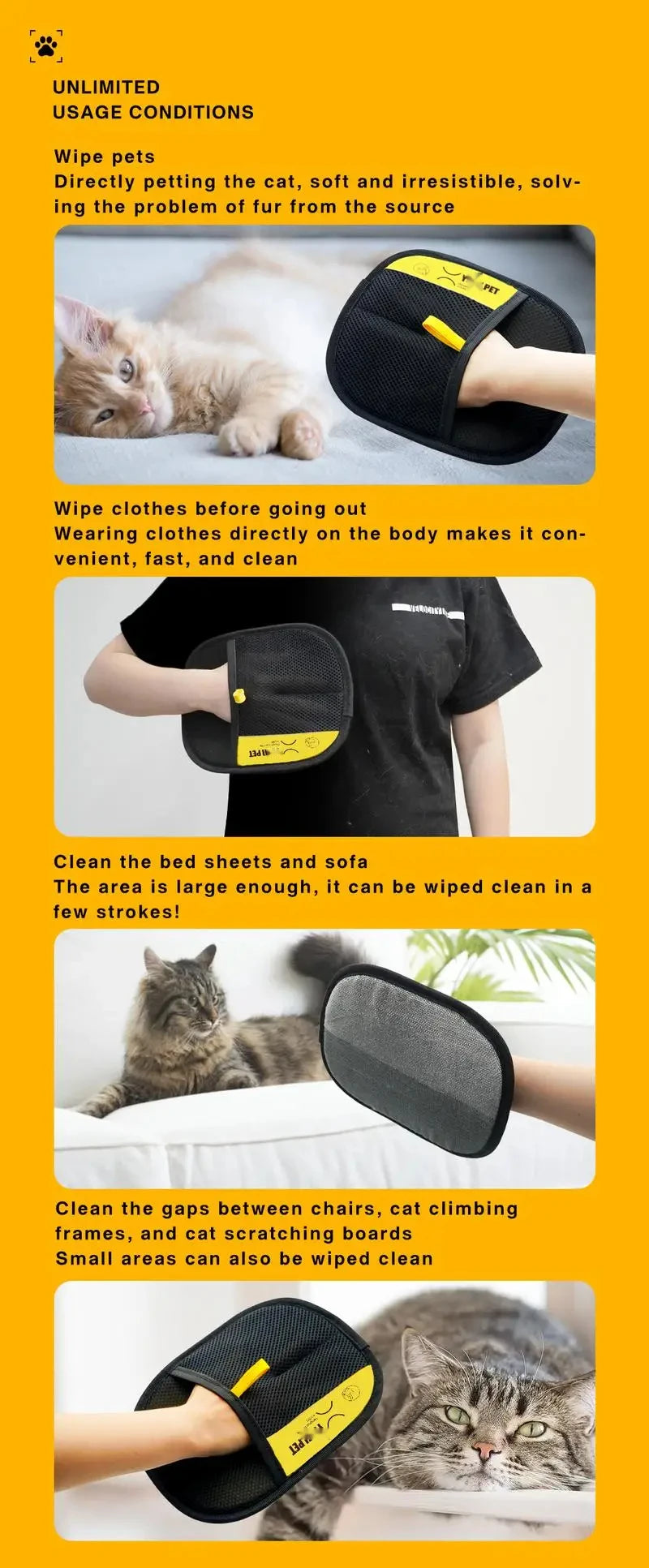 Two-Way Electrostatic Pet Hair Removal Glove – Static Brush for Cat & Dog Fur on Clothes & Furniture | 1–2 Pack