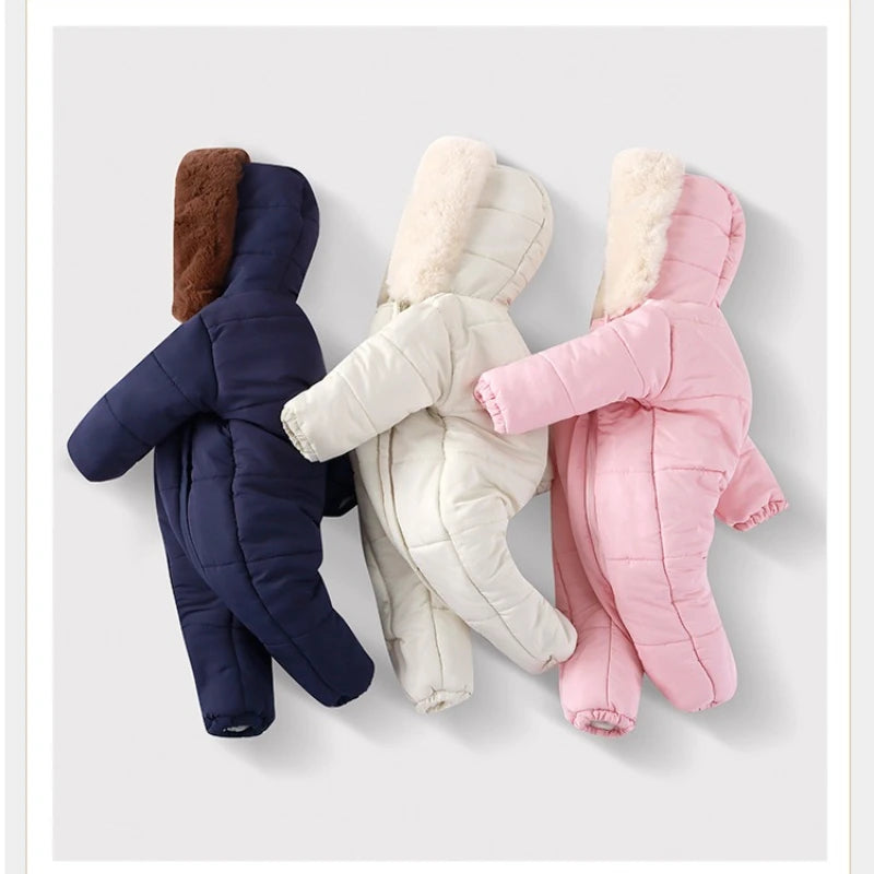 Newborn Hooded Winter Romper with Mittens - Velvet-Lined Baby Jumpsuit - photo 2