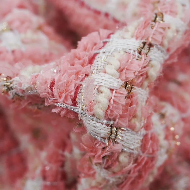 Tweed Fabric for Coat, Pink, Golden Thread, Glitter Cloth, Diy