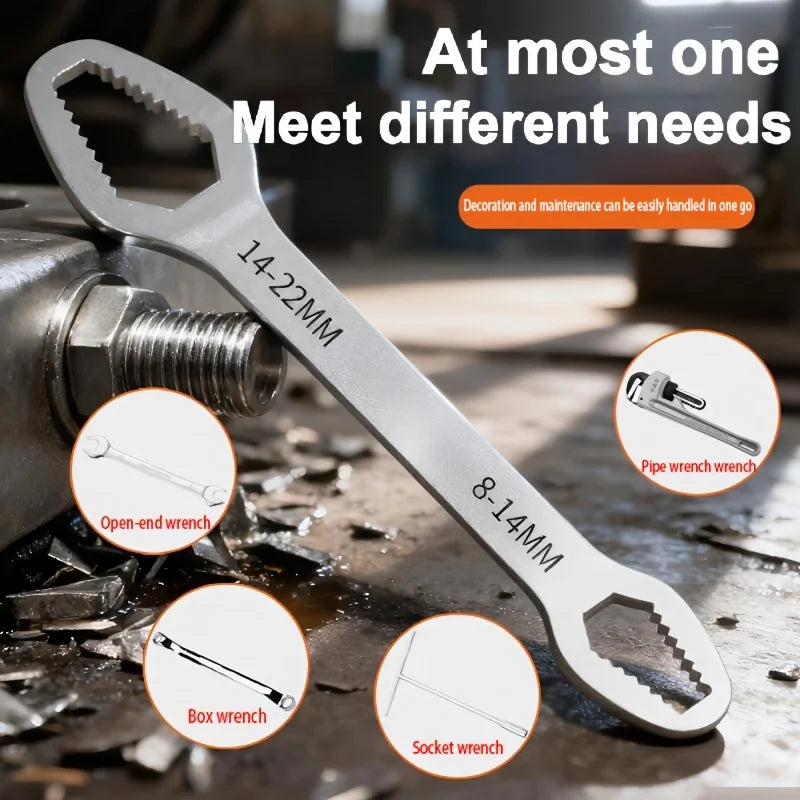 3Pcs Black Double-Head Wrench Kit, High-Hardness Steel, Adjustable & Box-End for Maintenance