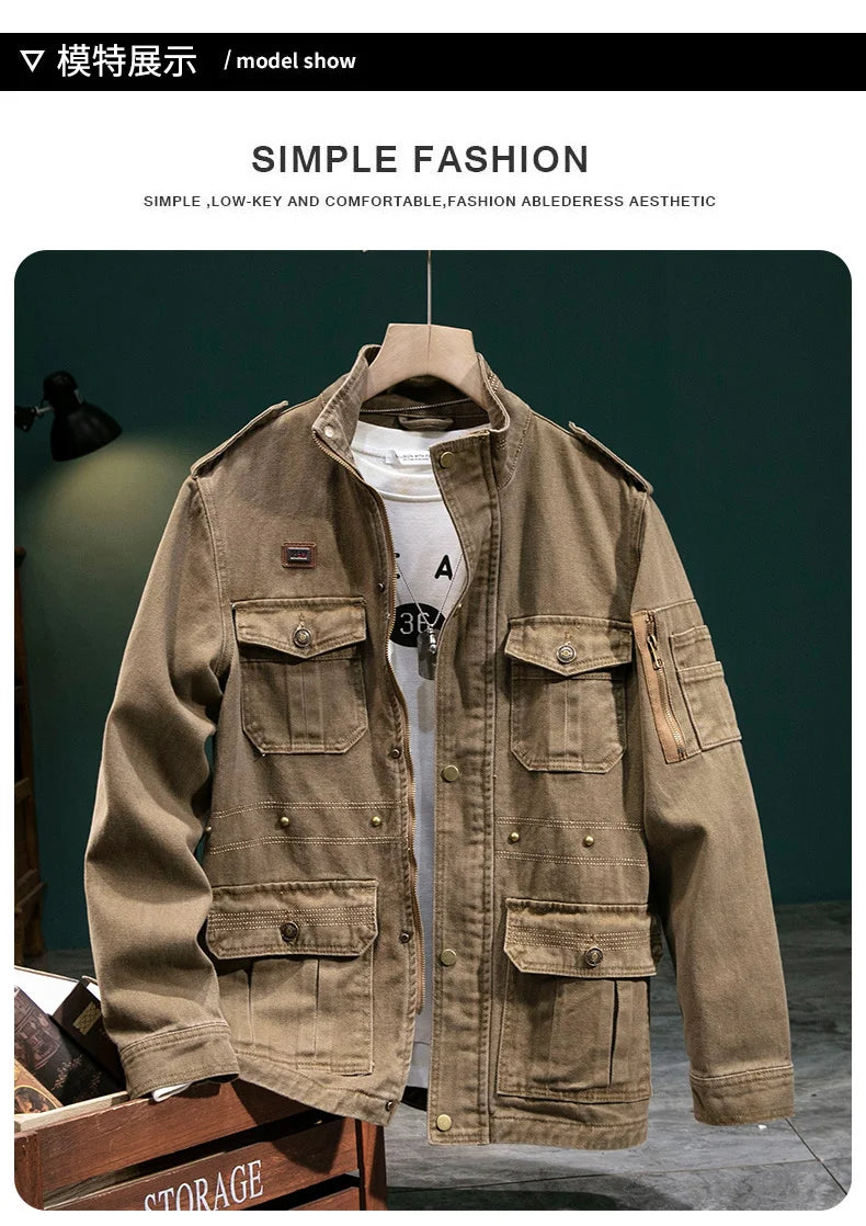 Men's Heavyweight Cotton Cargo Jacket with Pockets