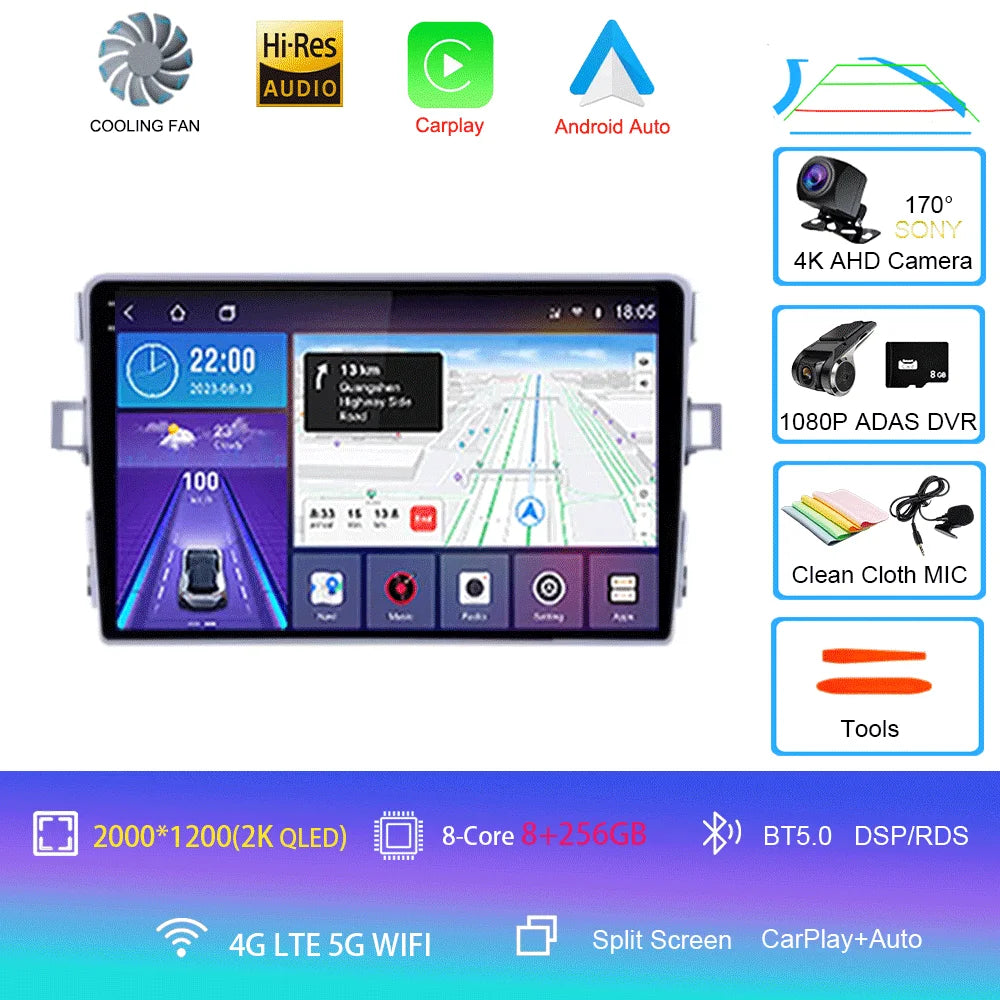 Android Car Stereo for Toyota Verso R20 (2010–2016) — CarPlay, Android Auto, GPS, 4G, RDS, DSP, IPS