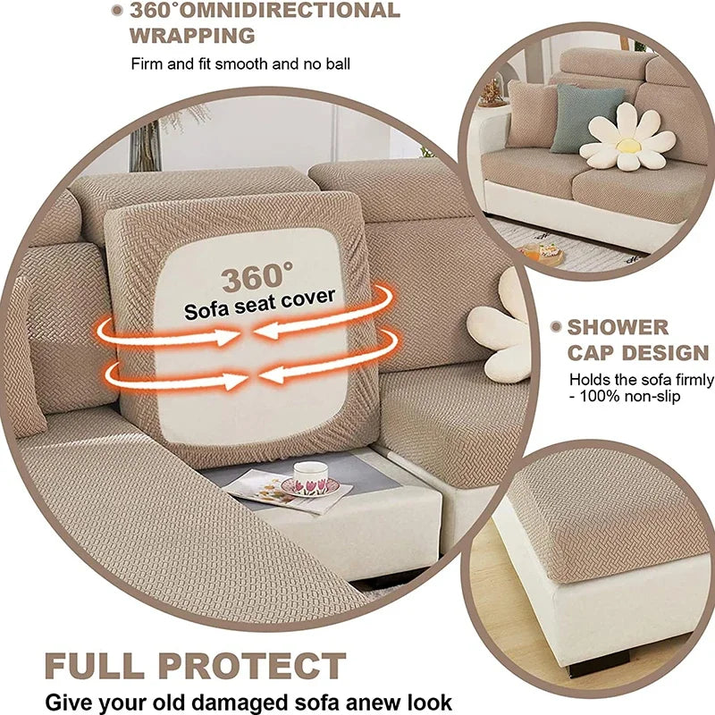 Jacquard Sofa Cushion Cover Protector Solid Color Stretch Removable Sofa Seat Slipcover for Bedroom Office Living Room Home