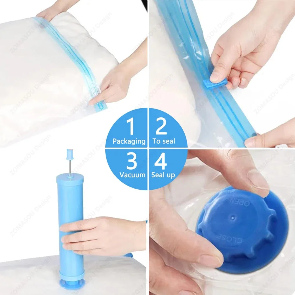 1-24Pcs Reusable Vacuum Storage Bags Vacuum Seal Bag Folding Compressed Organizer Bag Space Saving Bags For Clothes Bedding