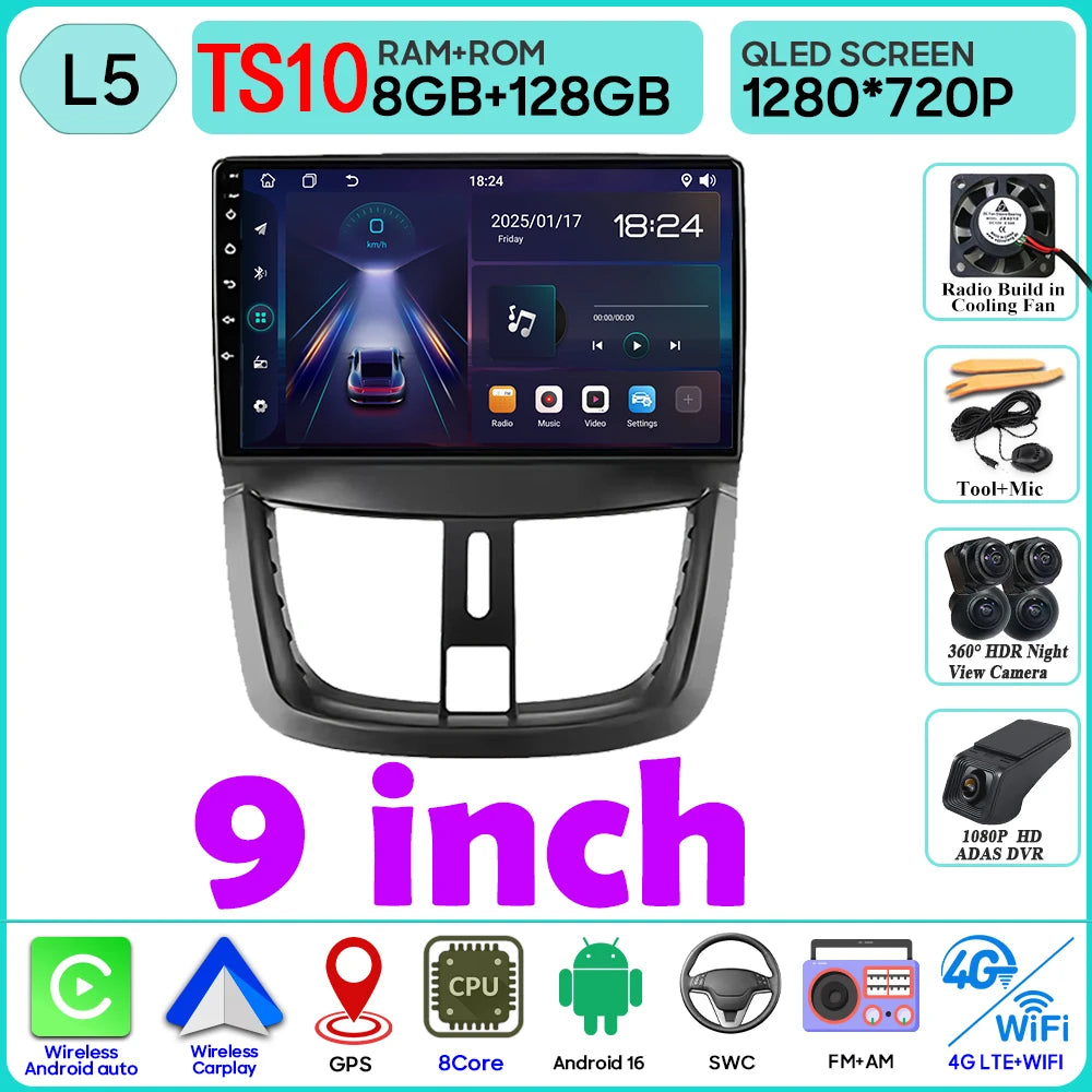 Car Radio Android 16 For Peugeot 207 207CC 2006 - 2015 Carplay Video GPS Navigation Multimedia Player DVD No 2din 4G Wifi BT RDS