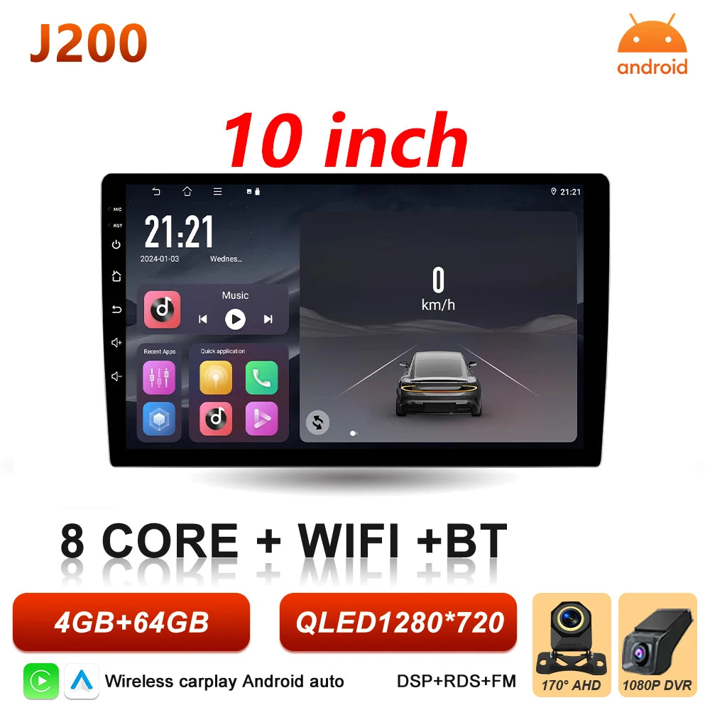 Universal 2-DIN Android Car Stereo (9"/10") — CarPlay, Android Auto, GPS, QLED Screen, WiFi, Bluetooth