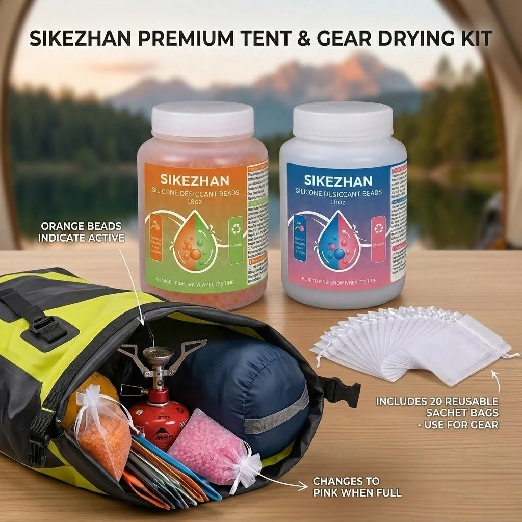 SIKEZHAN 18oz Reusable Silica Gel Desiccant Beads Indicating Moisture Absorber Rechargeable Dehumidifier for Camping Dry Storage