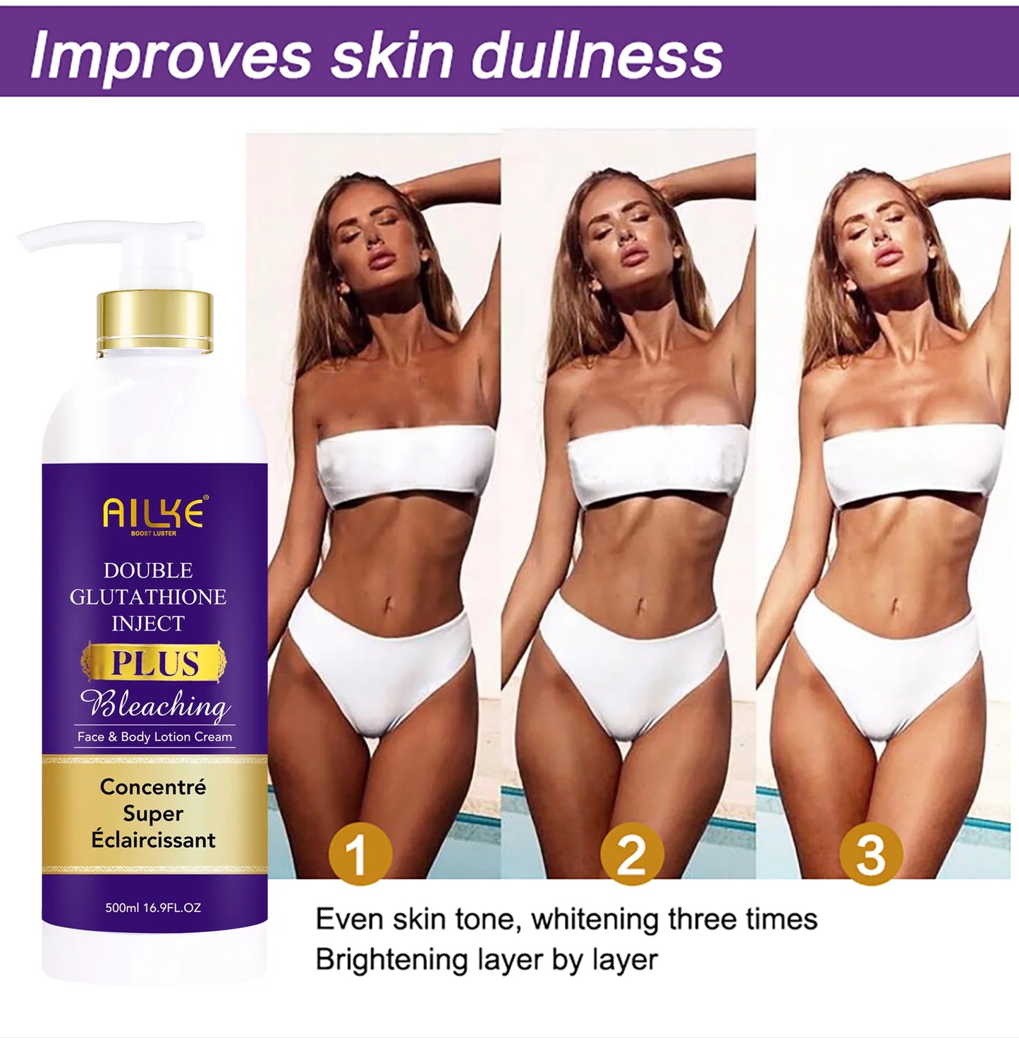 AILKE Skin Lightening Serum for Face and Body, with Double Glutathione, Day And Night Brightening Serum, Support Private Label