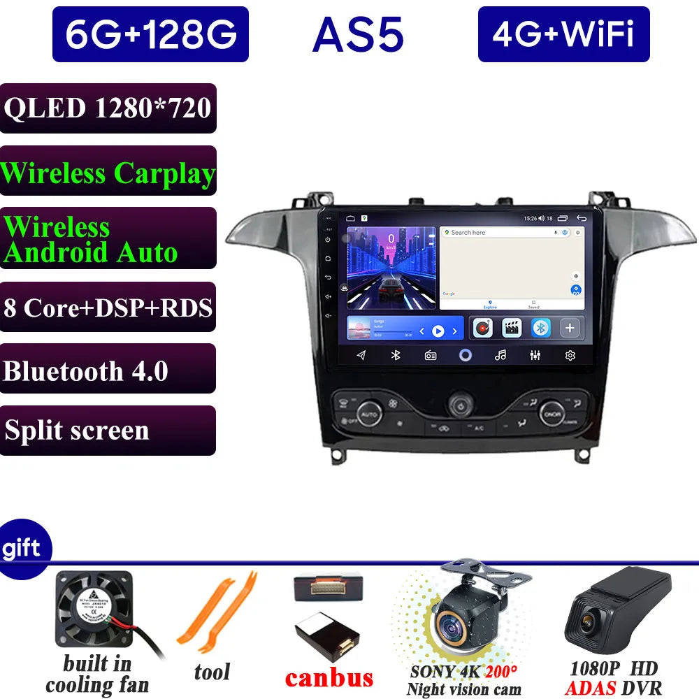 Car Stereo with Apple CarPlay & Android Auto, Compatible with Ford S-MAX & Galaxy