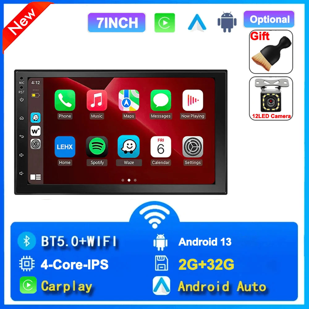 Universal 2-DIN Android 13 Car Stereo (7"/9"/10", 64GB) — CarPlay, Android Auto, GPS, WiFi
