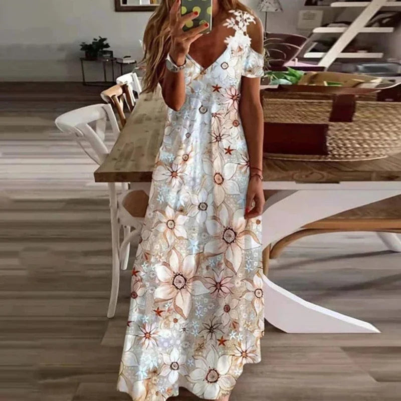 Women's Lace Maxi Dress - Sleeveless Suspender, Printed Summer
