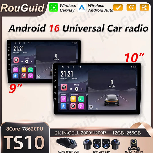 Universal 2-DIN Android Car Stereo (9"/10") — CarPlay, Android Auto, GPS, QLED Screen, WiFi, Bluetooth