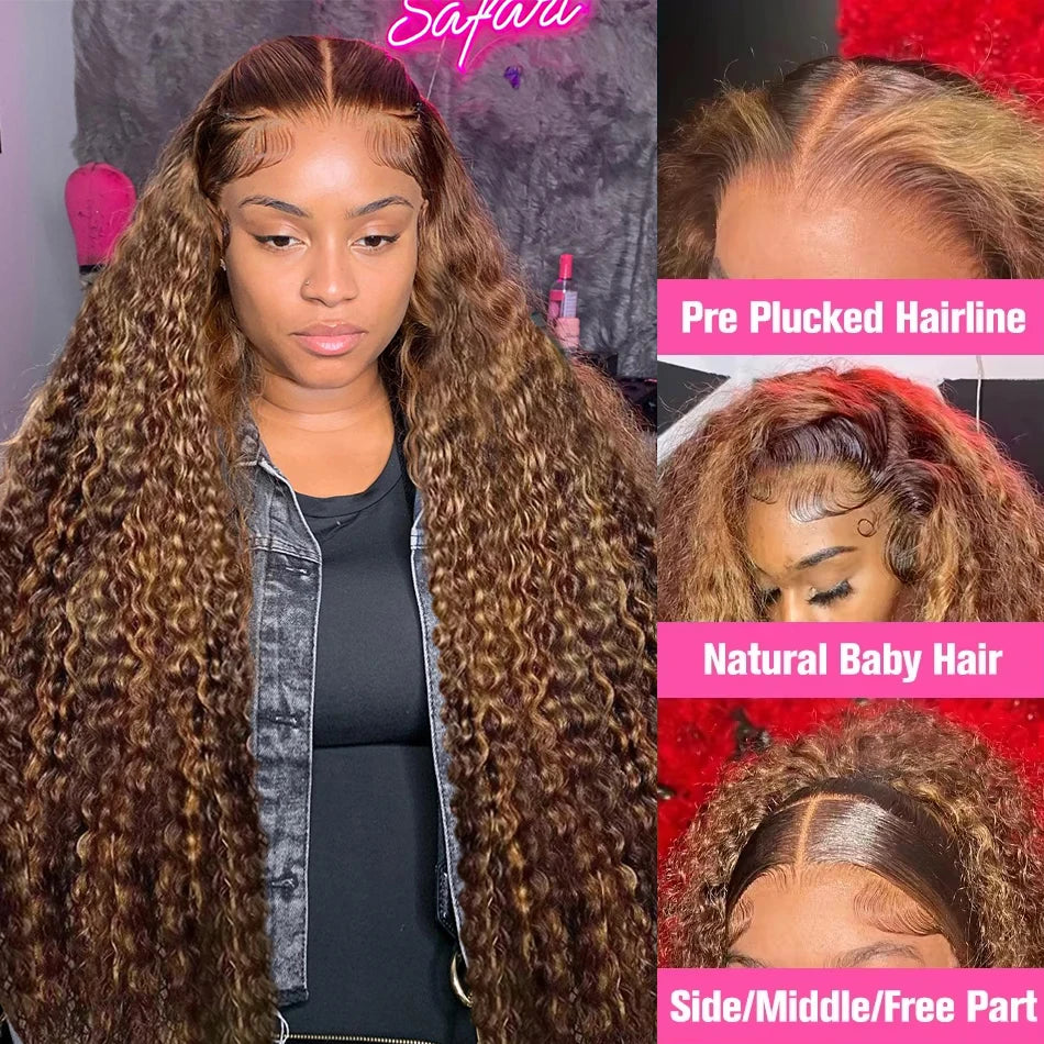 Honey Blonde Highlight HD Lace Frontal Wig - Ombre Deep Wave
