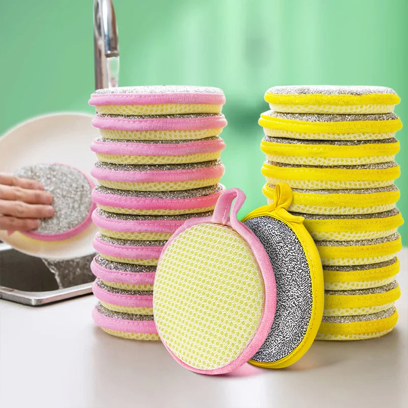 Kitchen Double-Sided Dishwashing Sponge Reusable Brushing Pots Wipes Pans Cleaning Cloth Home Grease Removal Dishwashing Cloth