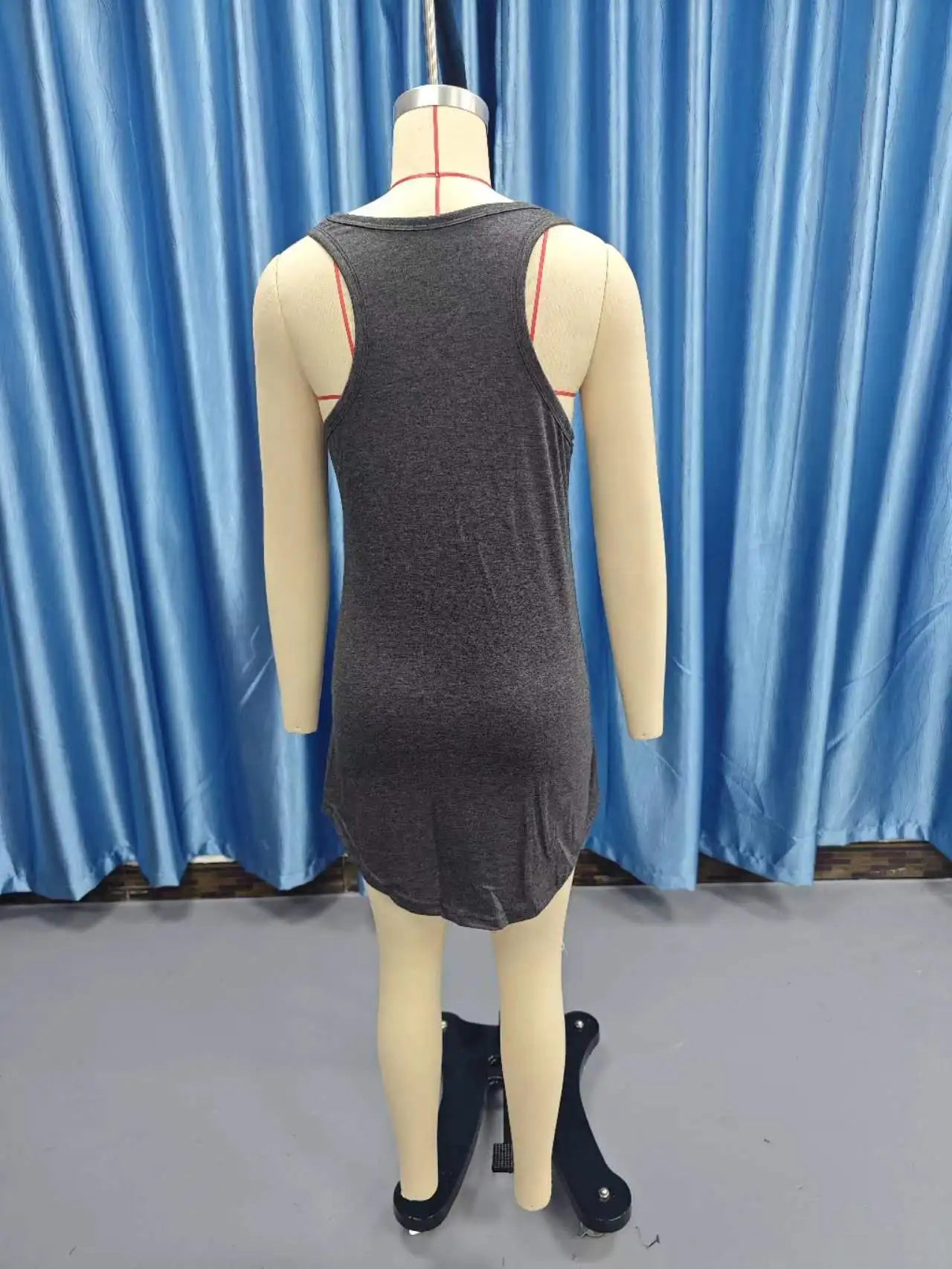 Women's Solid Color U-Neck Sleeveless Herringbone Suspender Vest Dress – Casual Versatile Mini Skirt