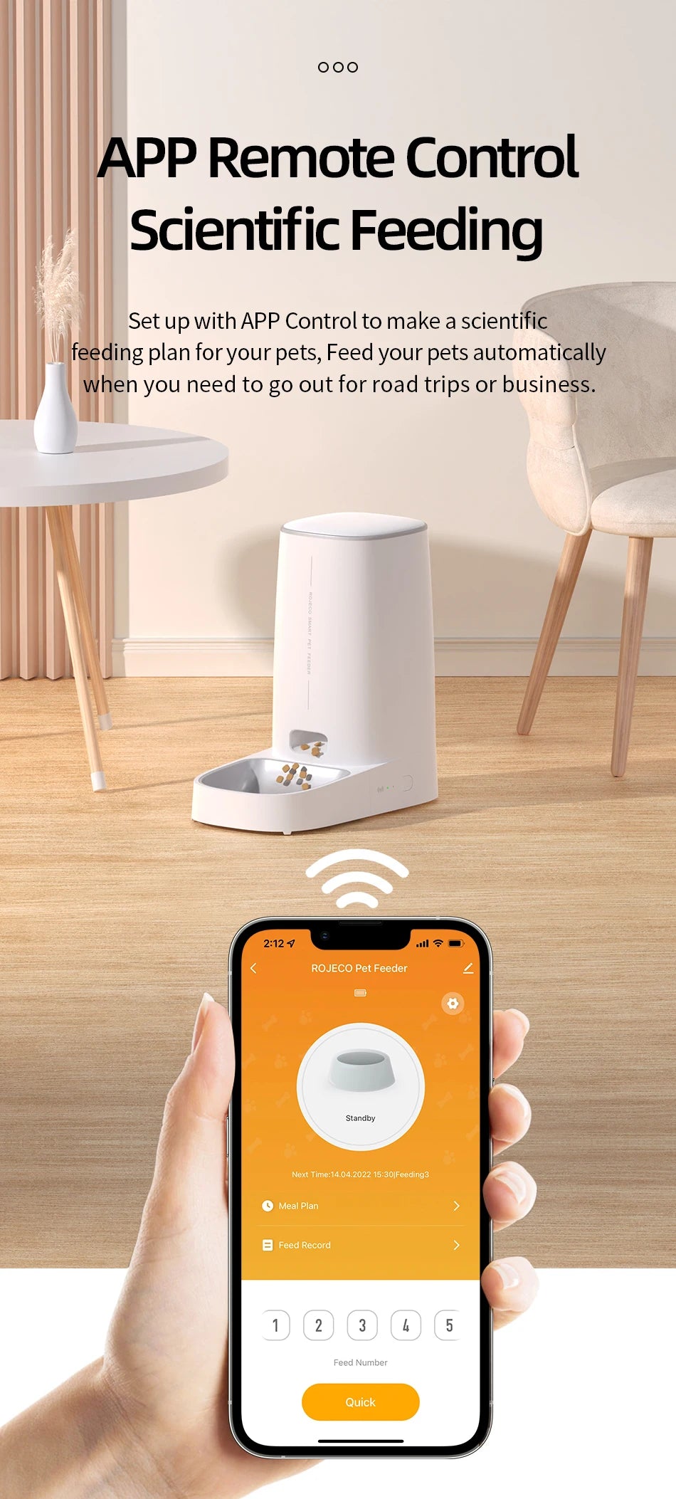 ROJECO Smart WiFi Automatic Cat Feeder – 4L Remote Control Kibble Dispenser for Cats & Dogs | Single & Dual Bowl