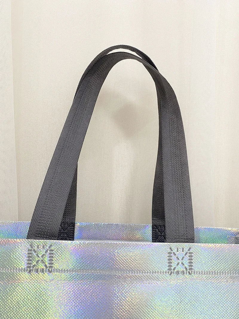 10Pcs Reusable Silver Laser Tote Bag Durable Non Woven Gift Shopping Bag for Wedding Bridesmaid Party Birthday Eco Friendly