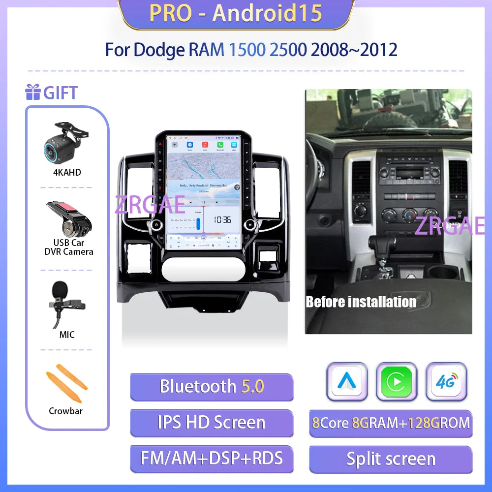 14.5" Android 15 Car Radio with Wireless CarPlay — Dodge RAM 1500/2500 (2008-2012)