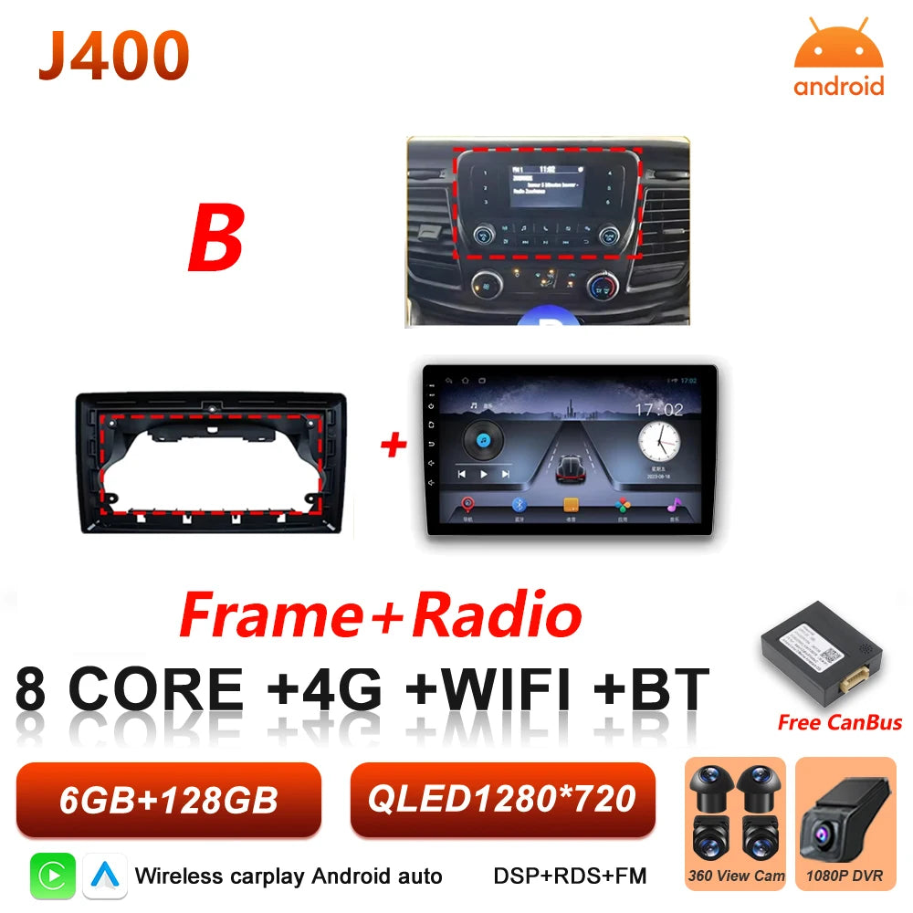 Android 16 Auto Car Radio For Ford Transit Custom 350 Transit V363 Wireless Carplay Multimedia Player GPS Navigation DSP 5G Wifi