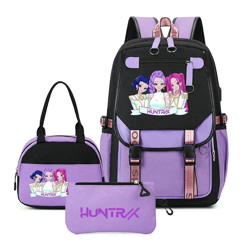 Mochilas Set KPop Demon Hunters Capacity Student SchoolBag For Teenager With Lunch Bags Backpack For Women Boys Girls Daily Use