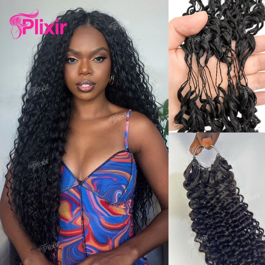 Small Spirals Curly Bundles Crochet Human Hair Deep Wave Virgin Knotless With Invisible String Reusable Feather Hair Extensions