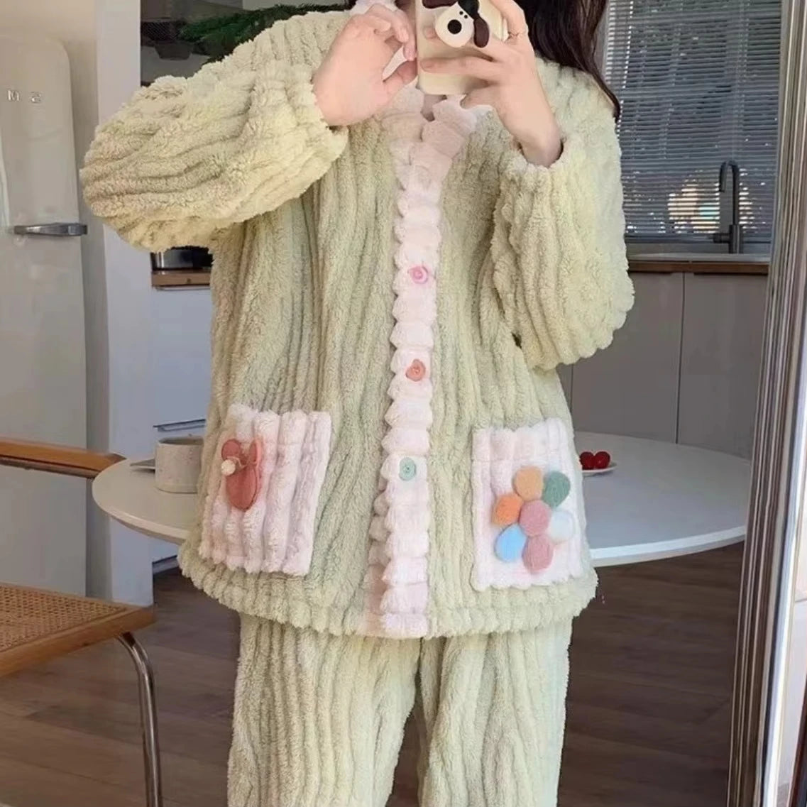 Women's Flannel Cardigan Pajama Set - Button Front Winter Sleepwear - photo 5