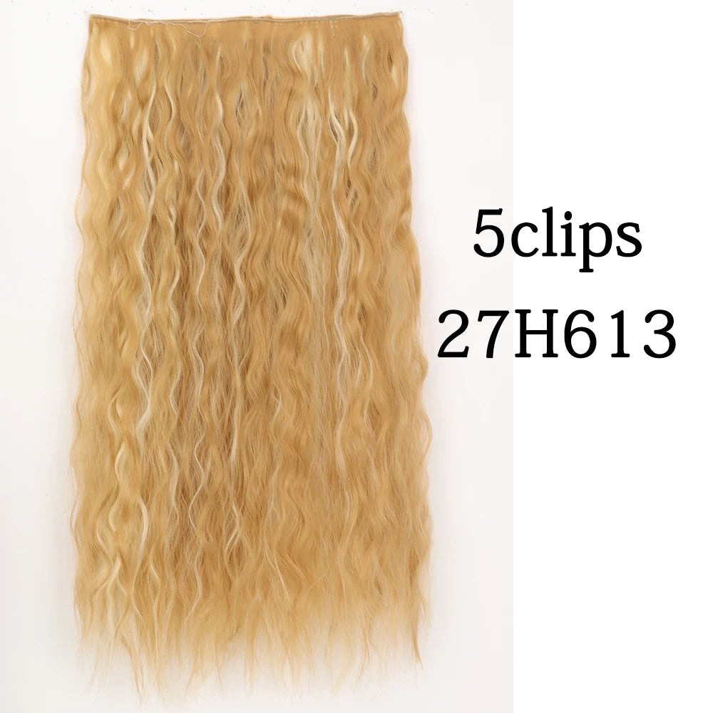 Synthetic 5 Clip In Hair Extensions Long Curly Hairstyle Hairpiece Natural Brown Black 80cm Heat Resistant  Fake Hair For Women