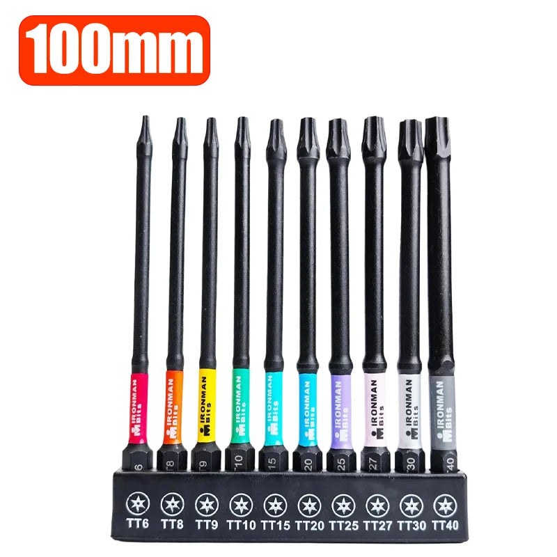Torx Impact Tough Magnetic Screwdriver Bit S2 Steel Steel Long Extension Driver Drill Bits Hex Shank Batch Head with Base Holder