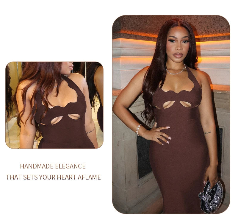 VC Black Halter Elegant Dress For Women 2026 New Summer Evening Party Celebrity Bodycon Long Dress Red Brown Prom Vestido