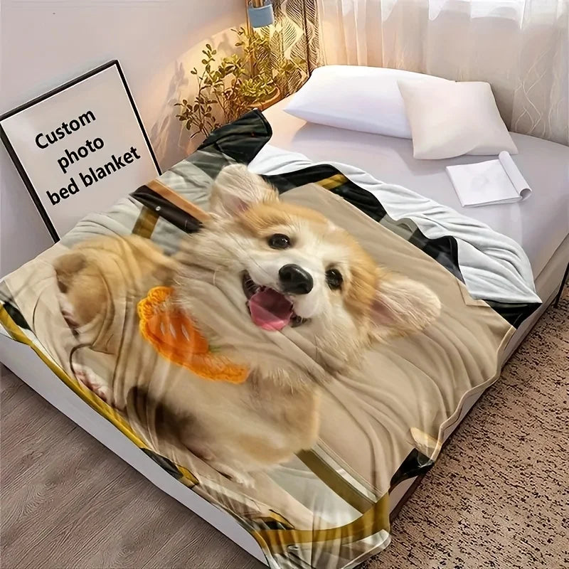 Personalized Photo Flannel Bed Blanket, Custom Gift