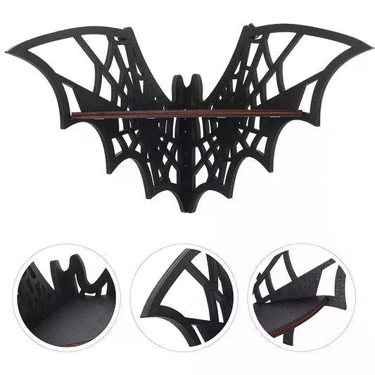 Gothic Bat Wall Corner Shelf - One Size Wooden Halloween Decor Shelf