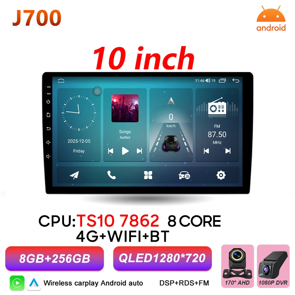 Universal 2-DIN Android Car Stereo (9"/10") — CarPlay, Android Auto, GPS, QLED Screen, WiFi, Bluetooth
